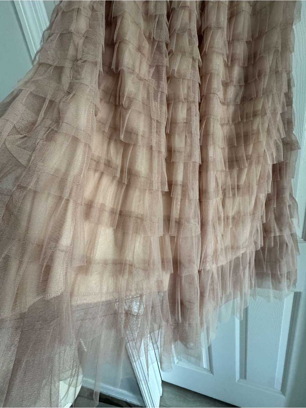 Layered Tulle Maxi Skirt in Taupe